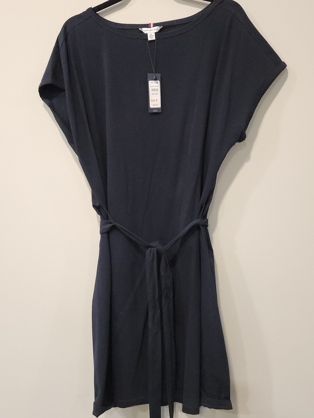 Tommy Hilfiger Navy Tie-Waist Midi Dress